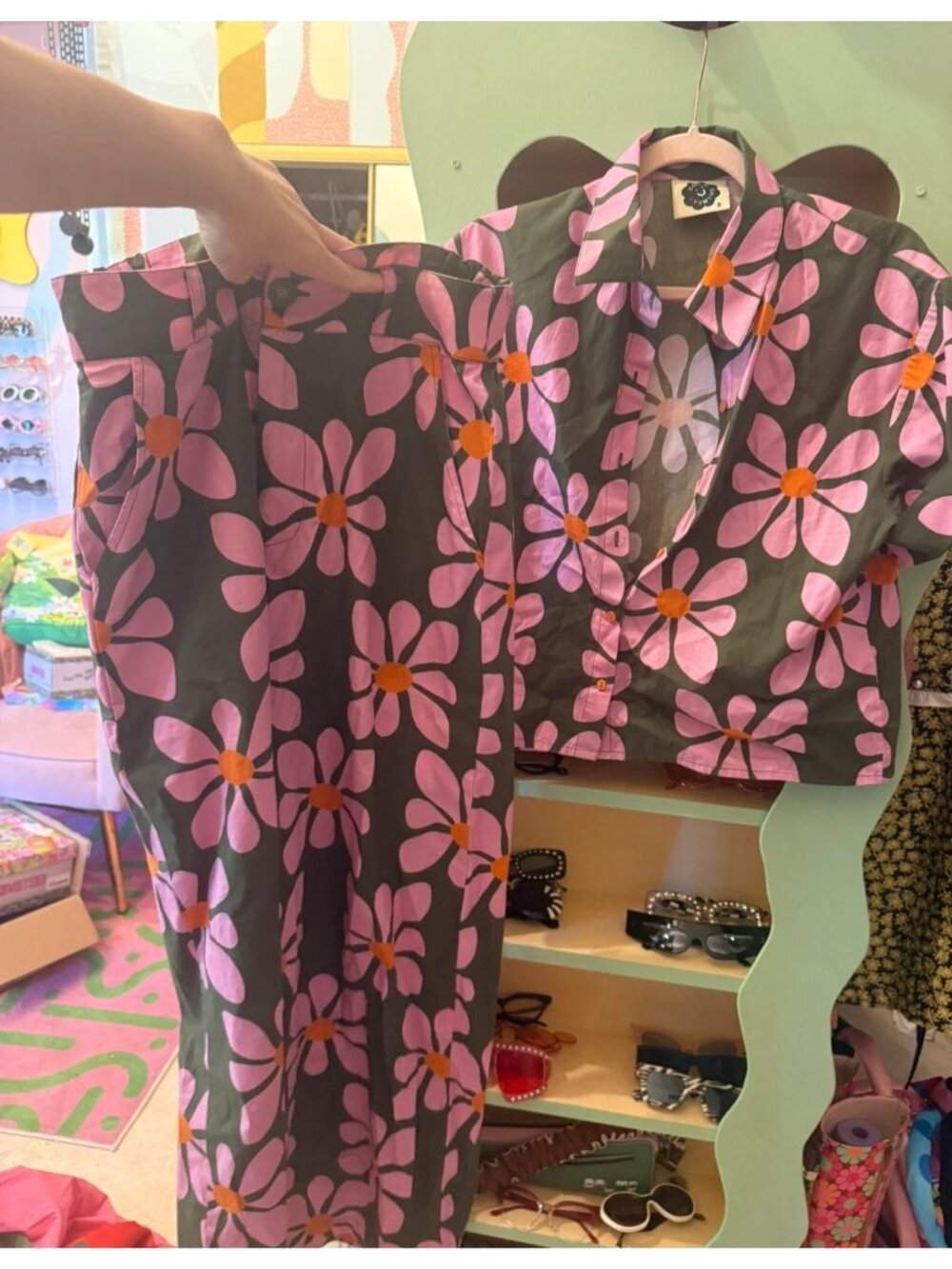 Boom Shankar floral printed top, pants and bag set size au 8 , us 4